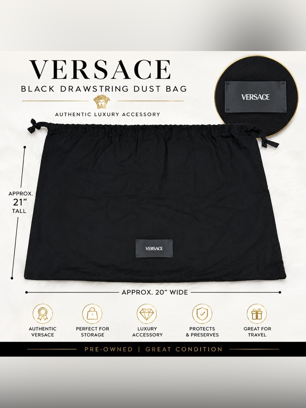 Versace Large Black Drawstring Dust Bag Travel Storage Dusty✨✨